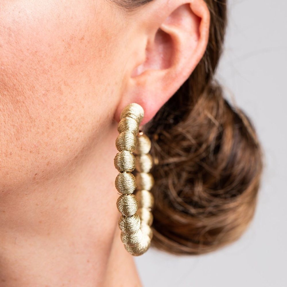 ✨ Thread-Wrapped Ball Hoop Earrings✨ - Picture 6 of 6